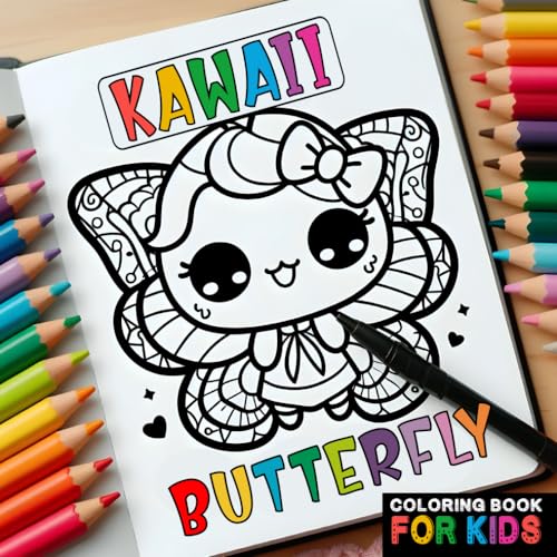 Kawaii Butterfly Coloring Book for Kids: Fun and Cute 60 Kawaii Butterflies Coloring Pages to Stress Relief & Relaxation for Kids von Independently published