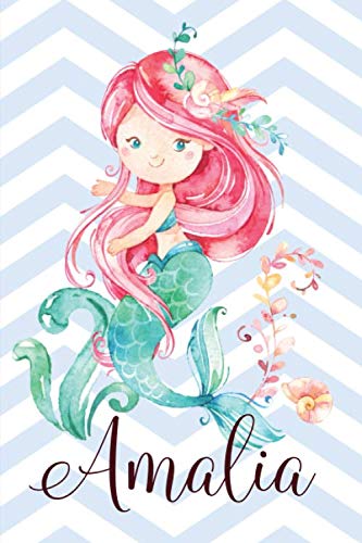 Amalia: Personalisiertes Design Notizbuch Meerjungfrau Amalia 120 linierte Seiten ( ca.DIN A5 ) , perfekte Geschenkidee - für die Schule, Geburtstag , mermaid