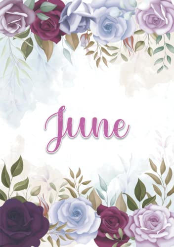June: Notizbuch A5 | Personalisierter vorname June | Geburtstagsgeschenk für Frau, Mutter, Schwester, Tochter | Design: Blumendekoration | 120 Seiten liniert, Kleinformat A5 (14,8 x 21 cm)