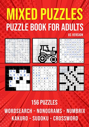 Variety Activity Puzzle Book for Adults: Sudoku, Nonogram, Word Search, Crossword, Kakuro & Numbrix Mixed Puzzlebook | US Version von Independently published