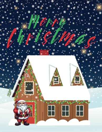 Merry Christmas: X-mas snow little house scene, Christmas tree, Santa's sleigh and reindeer silhouette with full moon design cover, activity and ... Santa Claus, Maze, dot to dot, Trace & Color von Independently published