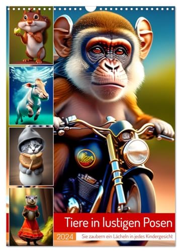 Tiere in lustigen Posen (Wandkalender 2024 DIN A3 hoch), CALVENDO Monatskalender: Ein Kinderkalender mit lustigen Tierbildern (CALVENDO Tiere) von CALVENDO