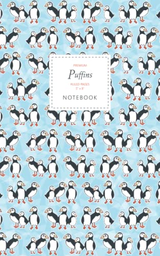 Puffins Notebook - Ruled Pages - 5x8 - Premium: (Blue Edition) Fun notebook 96 ruled/lined pages (5x8 inches / 12.7x20.3cm / Junior Legal Pad / Nearly A5) von Independently published