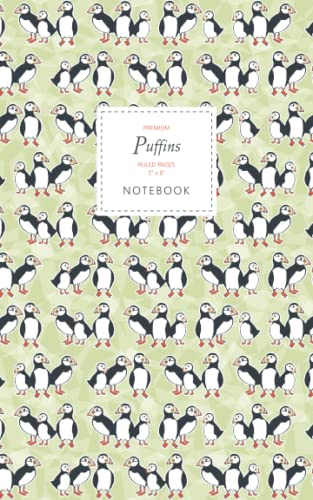 Puffins Notebook - Ruled Pages - 5x8 - Premium: (Olive Edition) Fun notebook 96 ruled/lined pages (5x8 inches / 12.7x20.3cm / Junior Legal Pad / Nearly A5)
