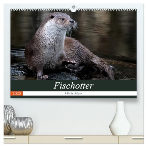 Fischotter, flinke Jäger (hochwertiger Premium Wandkalender 2025 DIN A2 quer), Kunstdruck in Hochglanz: Fischotter sind flinke und wendige Jäger