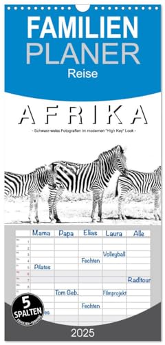 Familienplaner 2025 - AFRIKA - Schwarz-weiss Fotografien im modernen "High Key" Look mit 5 Spalten (Wandkalender, 21 cm x 45 cm), CALVENDO