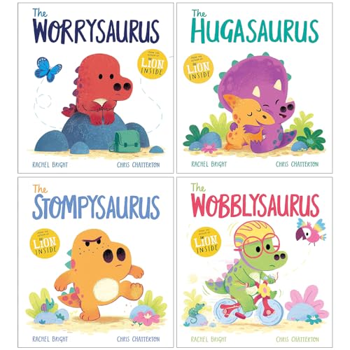 Rachel Bright DinoFeelings Collection 4 Books Set (The Worrysaurus, The Hugasaurus, The Stompysaurus & The Wobblysaurus)