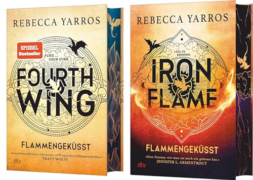 Rebecca Yarros - Flammengeküsst Band 1 + 2 im Set - Fourth Wing + Iron Flame in der DELUXE Ausgabe mit farbigem Buchschnitt - im Set Plus 3 extra Lesezeichen