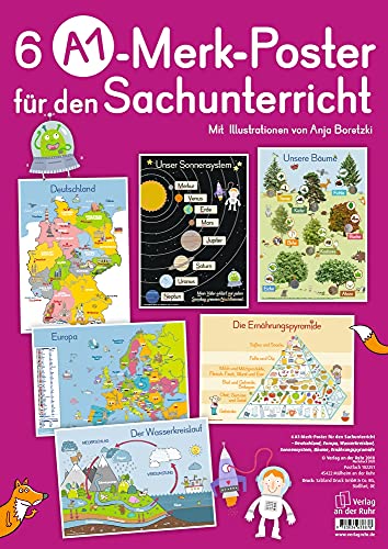 6 A1-Poster für den Sachunterricht: Deutschland, Europa, Wasserkreislauf, Sonnensystem, Bäume, Ernährungspyramide: 6 Poster (Merk-Poster) von Verlag An Der Ruhr