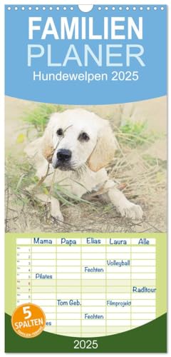 Familienplaner 2025 - Hundewelpen 2025 mit 5 Spalten (Wandkalender, 21 cm x 45 cm), CALVENDO von CALVENDO