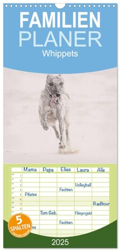 Familienplaner 2025 - Whippet 2025 mit 5 Spalten (Wandkalender, 21 cm x 45 cm), CALVENDO von CALVENDO