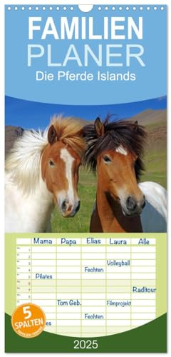 Familienplaner 2025 - Die Pferde Islands mit 5 Spalten (Wandkalender, 21 cm x 45 cm), CALVENDO von CALVENDO