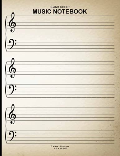 Blank Sheet Music Notebook: Piano 8.5 x 11 Blank Music Book With Staves 6 Systems Without Auxiliary Lines For School And Personal - Stave Book To ... - Music Book 80 Pages Staff Paper For Pianist Blank Sheet Music Notebook: Piano 8.5 x 11 Blank Music Book With Staves 6 Systems Without Auxiliary Lines For School And Personal - Stave Book To ... - Music Book 80 Pages Staff Paper For Pianist von Independently published