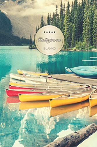 Blanko Notizbuch DIN A5 zum Selbstgestalten: Leeres Notizheft mit Register und Seitenzahl (136 Seiten) - Softcover mit einem Bergsee und Booten am ... Blankobuch, Zeichenbuch, Skizzenbuch, Malbuch