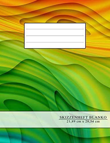 Skizzenheft Blanko: A4 zum Zeichnen, Malen und Skizzieren - Buntes Softcover matt mit geschwungenen Linien als Motiv - Blanko Skizzenheft mit 100+ Seiten zum Zeichnen in der Schule und Zuhause