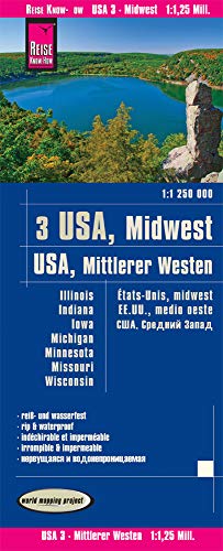 Reise Know-How Landkarte USA 03, Mittlerer Westen / USA, Midwest (1.1.250.000) : Illinois, Indiana, Iowa, Michigan, Minnesota, Missouri, Wisconsin: reiß- und wasserfest (world mapping project)