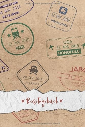 Reisetagebuch: Blanko | Für alle Länder | ca. DIN A 5, 108 Seiten, Softcover | Tolles Abschiedsgeschenk für die Weltreise, Auslandsjahr, ... | Im Reisepass-Stil und Vintage-Look |