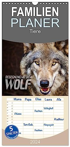Familienplaner 2024 - Begegnung mit dem Wolf mit 5 Spalten (Wandkalender, 21 cm x 45 cm) CALVENDO