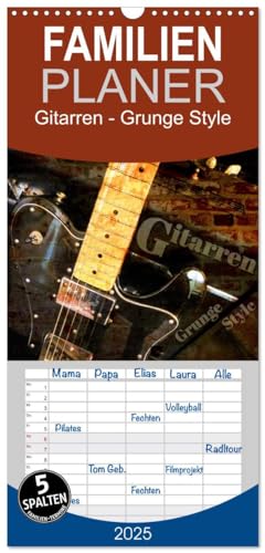 Familienplaner 2025 - Gitarren - Grunge Style mit 5 Spalten (Wandkalender, 21 cm x 45 cm), CALVENDO