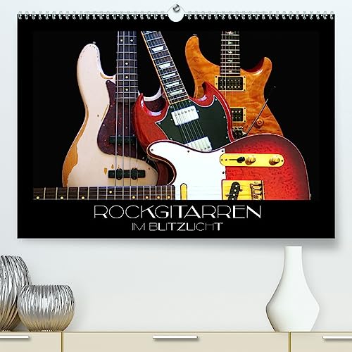 Rockgitarren im Blitzlicht (hochwertiger Premium Wandkalender 2024 DIN A2 quer), Kunstdruck in Hochglanz