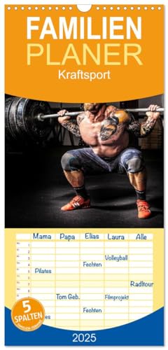 Familienplaner 2025 - Kraftsport mit 5 Spalten (Wandkalender, 21 cm x 45 cm), CALVENDO