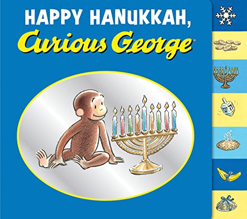 Happy Hanukkah, Curious George tabbed board book: A Hanukkah Holiday Book for Kids