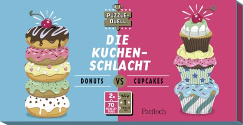 Puzzle-Duell - Die Kuchen-Schlacht: Wer puzzelt sich zuerst zum letzten Teil? | 2x 70-Teile-Puzzles und 1 Schlussteil für beide Spieler*innen | Für 2 Personen | Puzzle ab 8 Jahren