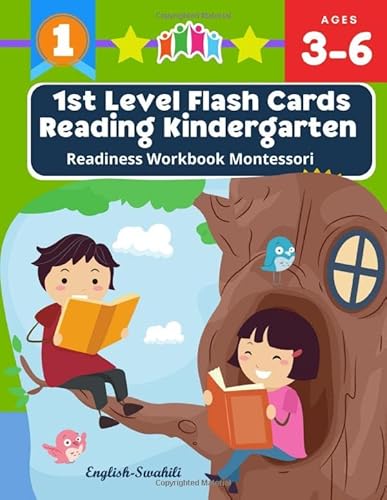 1st Level Flash Cards Reading Kindergarten Readiness Workbook Montessori: 100+ I can read books my first reading. Practice easy sentence with colorful ... kids, distance learning in English Swahili