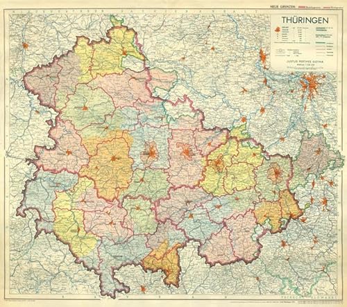 Historische Karte: LAND THÜRINGEN 1951: [Verwaltungskarte 1950-1952]: Die Karte zeigt die Kreise von 1950 sowie die geplanten neuen Kreise von 1952 [Verwaltungskarte]