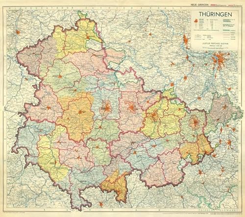 Historische Karte: LAND THÜRINGEN 1951: [Verwaltungskarte 1950-1952]: Die Karte zeigt die Kreise von 1950 sowie die geplanten neuen Kreise von 1952 [Verwaltungskarte] von Verlag Rockstuhl