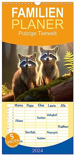 Familienplaner 2024 - Putzige Tierwelt - gemeinsam die Welt entdecken mit 5 Spalten (Wandkalender, 21 cm x 45 cm) CALVENDO