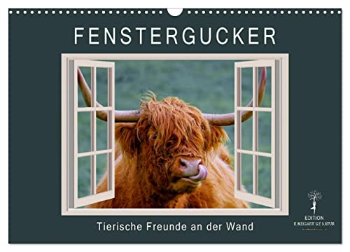 Fenstergucker - tierische Freunde an der Wand (Wandkalender 2024 DIN A3 quer), CALVENDO Monatskalender