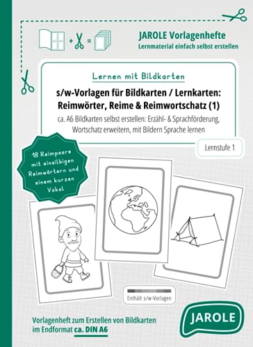 s/w-Vorlagen für Bildkarten / Lernkarten: Reimwörter, Reime & Reimwortschatz 1 (Lernen mit Bildkarten): ca. A6 Bildkarten selbst erstellen: Sprachförderung, Wortschatz erweitern, Sprache lernen