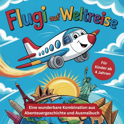 Flugi auf Weltreise: Eine wunderbare Kombination aus Abenteuergeschichte und Ausmalbuch.: Wunderschöne Reiseabenteuer für Kinder von 4 bis 10 Jahren. ... kleine Weltentdecker mit Fantasie und Fernweh von Independently published