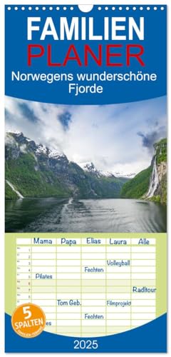 Familienplaner 2025 - Norwegens wunderschöne Fjorde mit 5 Spalten (Wandkalender, 21 cm x 45 cm), CALVENDO von CALVENDO