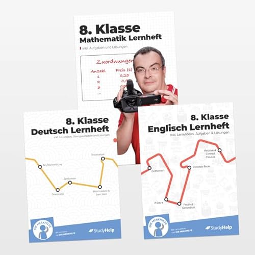 8. Klasse Hauptfächer Set komplett (Mathe, Deutsch, Englisch) / Lernheft, Übungsheft / Rechnen, Rechtschreibung, Übungen, Grammatik: Inkl. Aufgaben + Lösungen + Lernvideos