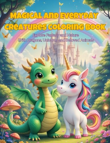 Magical and Everyday Creatures Coloring Book: Explore Fantasy and Nature with Dragons, Unicorns and Beloved Animals von Independently published