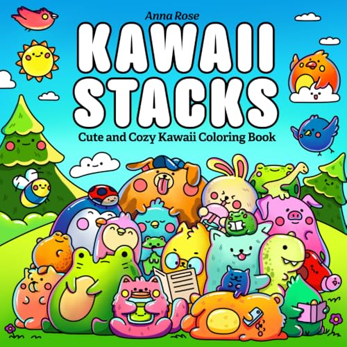 Kawaii Stacks Coloring Book: Cute Animal Coloring Pages for Adults, Kids and Teens with Bold and Easy Designs (Cute and Cozy Kawaii Coloring Books, Band 1) von Independently published