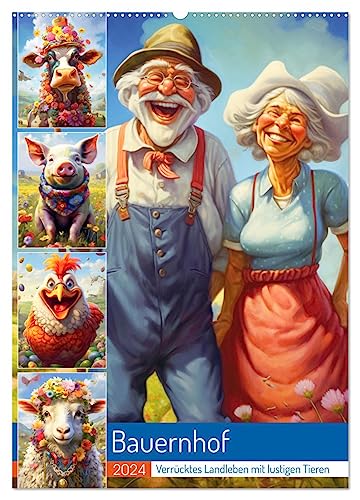 Bauernhof. Verrücktes Landleben mit lustigen Tieren (Wandkalender 2024 DIN A2 hoch), CALVENDO Monatskalender