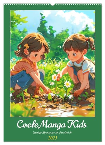 Coole Manga Kids. Lustige Abenteuer im Pixelreich (Wandkalender 2025 DIN A2 hoch), CALVENDO Monatskalender von CALVENDO