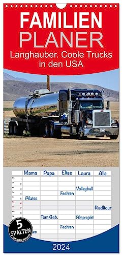 Familienplaner 2024 - Langhauber. Coole Trucks in den USA mit 5 Spalten (Wandkalender, 21 cm x 45 cm) CALVENDO