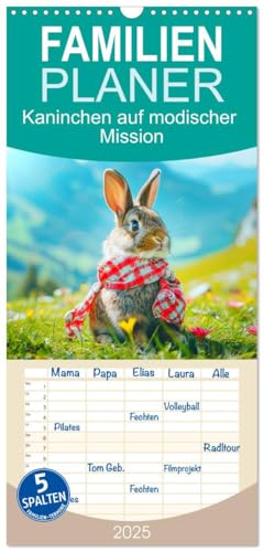 Familienplaner 2025 - Kaninchen auf modischer Mission mit 5 Spalten (Wandkalender, 21 cm x 45 cm), CALVENDO von CALVENDO