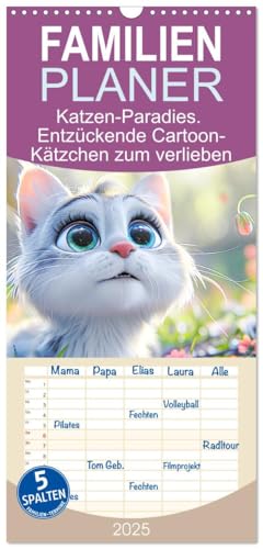 Familienplaner 2025 - Katzen-Paradies. Entzückende Cartoon-Kätzchen zum verlieben mit 5 Spalten (Wandkalender, 21 cm x 45 cm), CALVENDO von CALVENDO