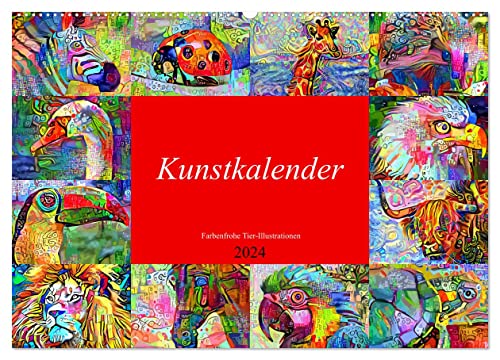 Kunstkalender. Farbenfrohe Tier-Illustrationen (Wandkalender 2024 DIN A2 quer), CALVENDO Monatskalender