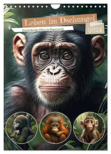 Leben im Dschungel. Entzückende Affen im Regenwald (Wandkalender 2024 DIN A4 hoch), CALVENDO Monatskalender von CALVENDO