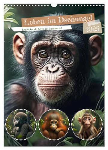 Leben im Dschungel. Entzückende Affen im Regenwald (Wandkalender 2025 DIN A3 hoch), CALVENDO Monatskalender von CALVENDO