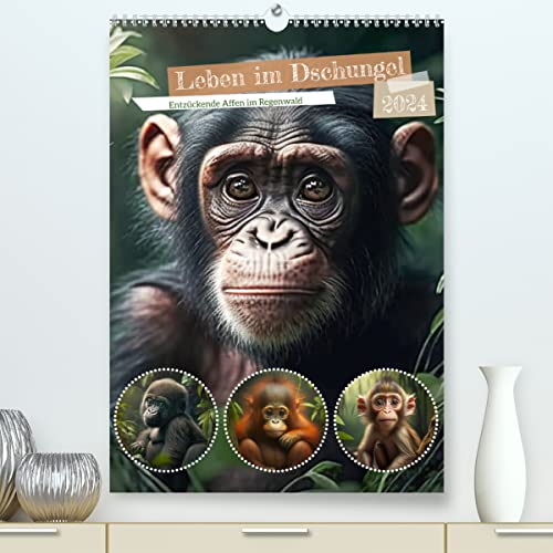 Leben im Dschungel. Entzückende Affen im Regenwald (hochwertiger Premium Wandkalender 2024 DIN A2 hoch), Kunstdruck in Hochglanz