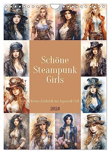 Schöne Steampunk Girls. Retro-Ästhetik im Aquarell-Stil (Wandkalender 2024 DIN A4 hoch), CALVENDO Monatskalender