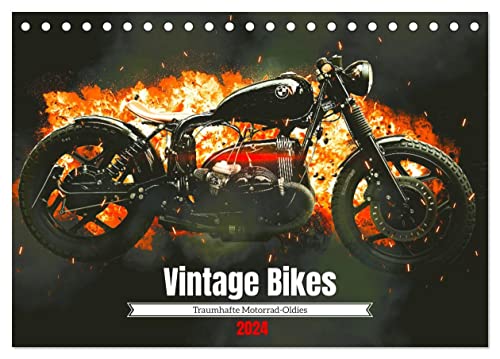 Vintage Bikes. Traumhafte Motorrad-Oldies (Tischkalender 2024 DIN A5 quer), CALVENDO Monatskalender