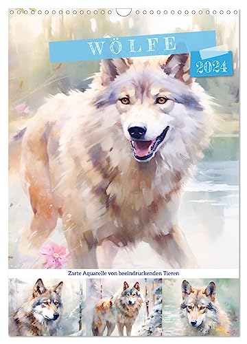 Wölfe. Zarte Aquarelle von beeindruckenden Tieren (Wandkalender 2024 DIN A3 hoch), CALVENDO Monatskalender